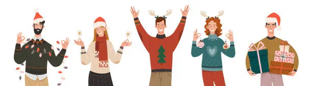 Vector illustration of Christmas people. Set