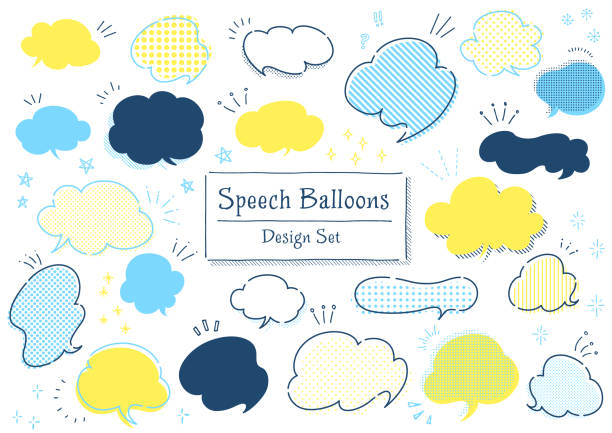 ilustraciones, imágenes clip art, dibujos animados e iconos de stock de conjunto de diseño de globos de voz - globo de texto ilustraciones