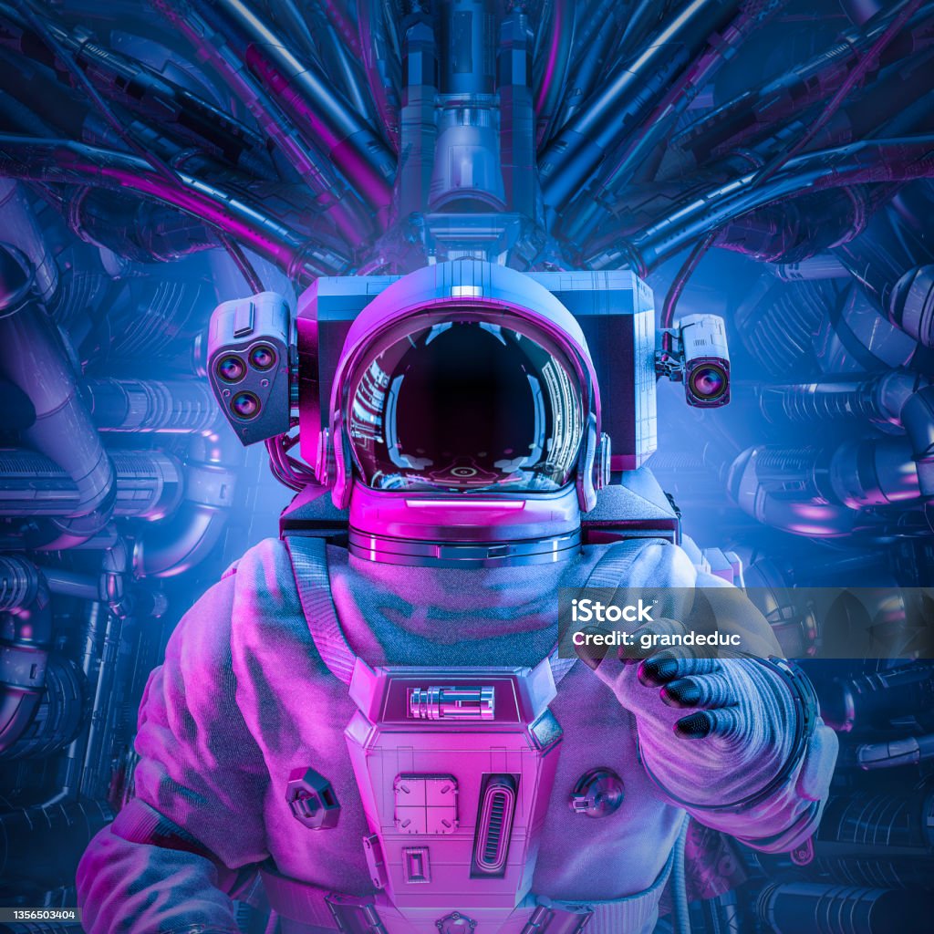 Space capsule astronaut 3D illustration of space suit wearing male figure inside spacecraft cockpit Astronaut Stock Photo