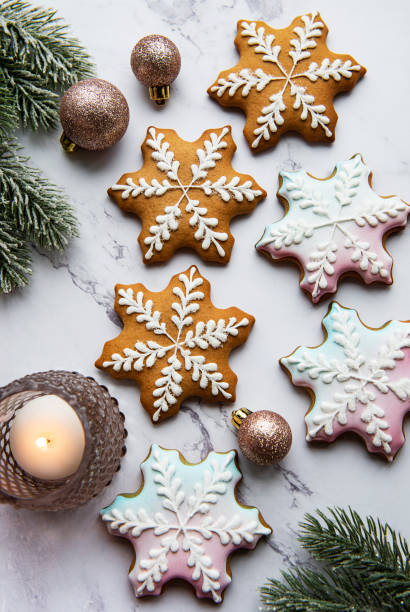 istock Christmas gingerbread cookies on marble table 1356507210