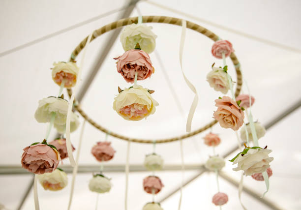 istock Flower decoration hang from ceiling at wedding ceremony 1356509100