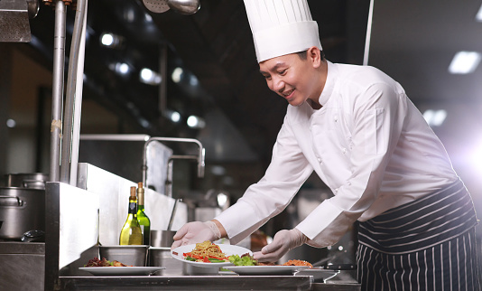 Food occupation, professional chef cook the food in kitchen, chef preparing food in the kitchen