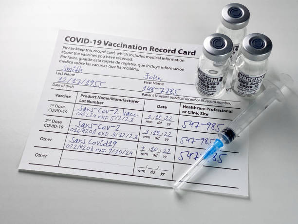 istock Covid-19 Booster Vaccination card with syringe and vials 1356510958