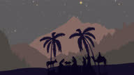 istock Animation of christmas nativity scene and stars on night sky 1356514715