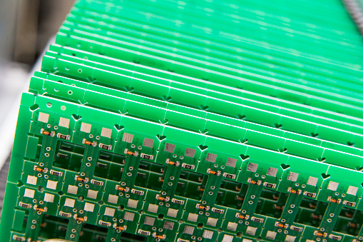 Russia. Saint-Petersburg. Production of radio electronics. The assembled printed circuit board.