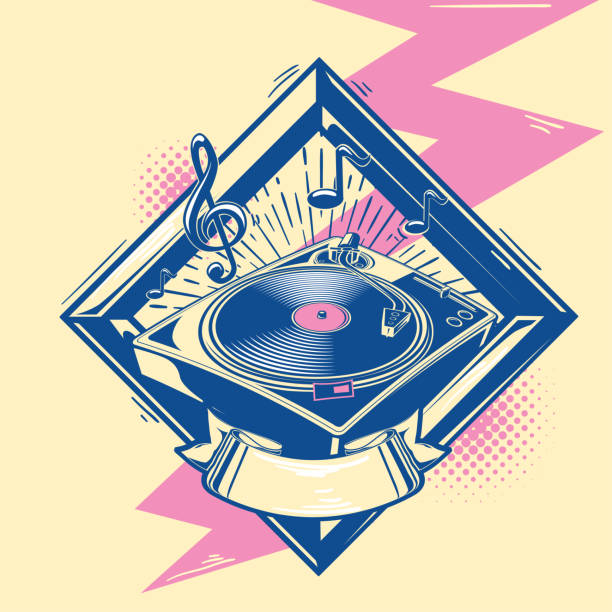 250x250Turntable and notes music emblem decorative vector artwork club dj stock illustrations