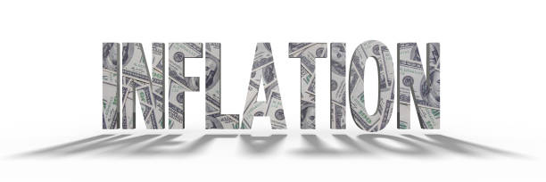 The word "INFLATION" text has a textured US dollar banknotes stock photo