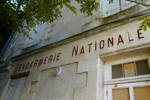 Gendarmerie means military police sign text on french facade old ancient building Gendarmerie means military police sign text on french facade old ancient building barracks stock pictures, royalty-free photos & images