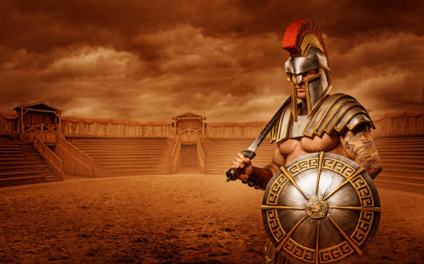 A redhead Warrior Gladiator in a fighting arena A modern, superhero, comic book re-interpretation of a redhead Warrior Gladiator in a fighting arena gladiator stock pictures, royalty-free photos & images