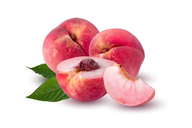 istock Peach and Peach slice isolater on alpha background 1356523199