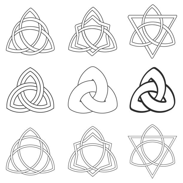 ilustrações de stock, clip art, desenhos animados e ícones de vector monochrome icon set with ancient sign triquetra - celtic cross celtic culture triquetra cross shape