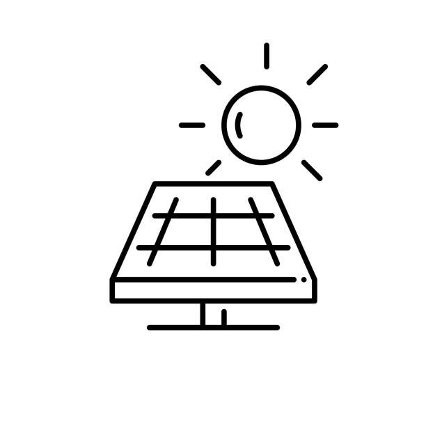 발전을 위한 태양광 패널. 녹색 지속 가능한 대체 에너지 원. 픽셀 완벽, 편집 스트로크 아이콘 - solarpanel stock illustrations