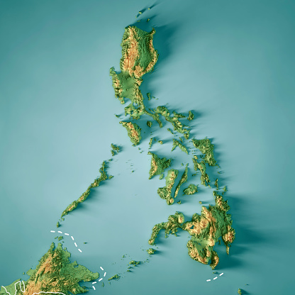 3D Render of a Topographic Map of the Philippines. Version with Country Boundaries.\nAll source data is in the public domain.\nColor texture: Made with Natural Earth. \nhttp://www.naturalearthdata.com/downloads/10m-raster-data/10m-cross-blend-hypso/\nRelief texture: SRTM data courtesy of NASA JPL (2020). URL of source image: \nhttps://e4ftl01.cr.usgs.gov//DP133/SRTM/SRTMGL3.003/2000.02.11\nWater texture: SRTM Water Body SWDB:\nhttps://dds.cr.usgs.gov/srtm/version2_1/SWBD/\nBoundaries Level 0: Humanitarian Information Unit HIU, U.S. Department of State (database: LSIB)\nhttp://geonode.state.gov/layers/geonode%3ALSIB7a_Gen