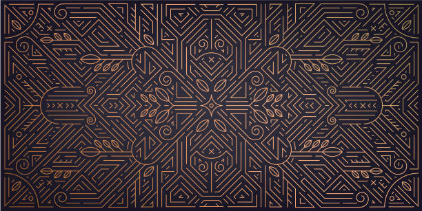 Vector abstract geometric golden background. Art deco wedding, party pattern, geometric ornament, linear style with leaves. Horizontal orientation luxury decoration element. Vector abstract geometric golden background. Art deco wedding, party pattern, geometric ornament, linear style with leaves. Horizontal orientation luxury decoration element backgrounds designs stock illustrations