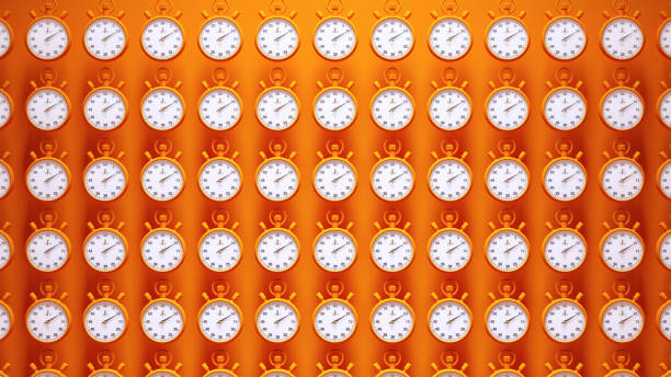 orange stopwatch style pattern time clock alarm watch white face timer orange background - clock time alarm clock orange imagens e fotografias de stock