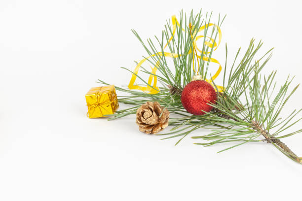 istock Christmas flat lay styled scene - top view frame with evergreen tree twigs and christmas decorations 1356533716