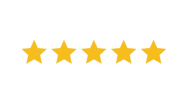 Rating stars icon animation. Five star. Simple motion animation with intro and outro, isolated on white background