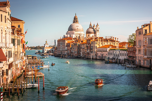 Gran Canale (Grand Canal) and the 'Basilica di Santa Maria della Salute' in Venezia, Veneto, Italy.