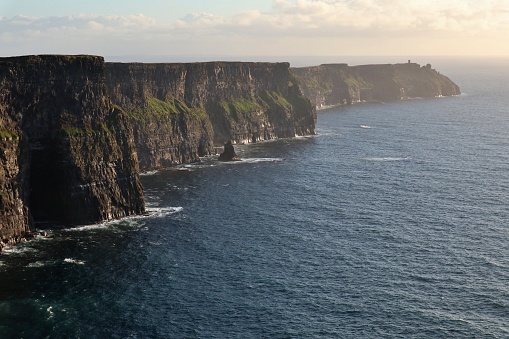 Liscannor, County Clare, Ireland - September 17, 2021: Overview of the Cliffs of Moher from the lookout
