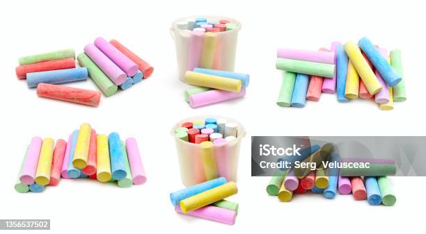 Multicolored Crayons For Childrens Creativity Stock Photo - Download Image Now - Chalk - Art Equipment, Sidewalk, Box - Container