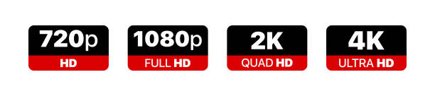 Video size resolution icon set. 720p, 1080p, 2k and 4k hd sign. High definition. Vector EPS 10. Isolated on white background Video size resolution icon set. 720p, 1080p, 2k and 4k hd sign. High definition. Vector EPS 10. Isolated on white background. full hd format stock illustrations