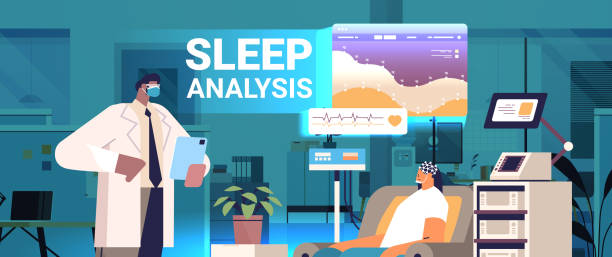 ilustrações de stock, clip art, desenhos animados e ícones de doctor adjusting eeg headset researcher analyzing brain functions and health status of patient neurological diseases examining - pulse trace computer monitor eeg equipment