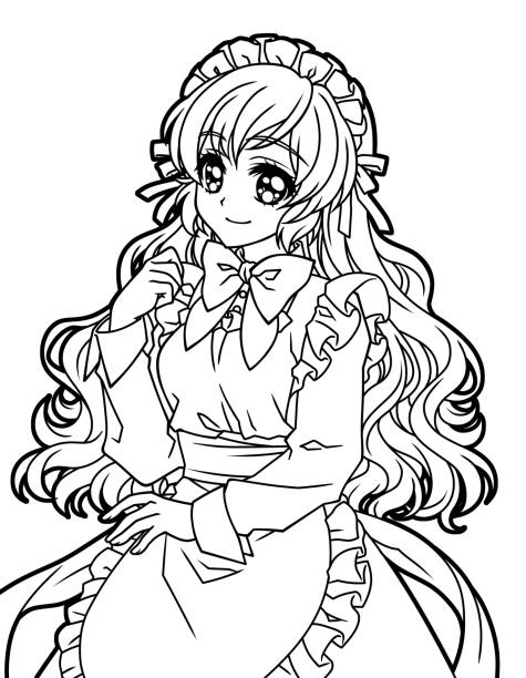 Illustration Of An Animestyle Maid Girl Coloring Book Stock Illustration -  Download Image Now - iStock