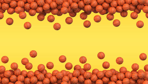 basketball fliegende bälle in zwei linien angeordnet - dribbling stock-grafiken, -clipart, -cartoons und -symbole