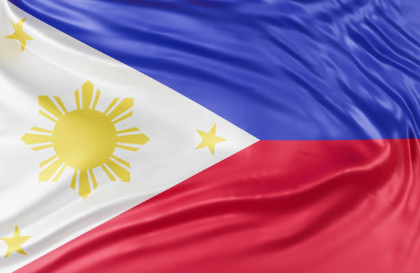 istock Beautiful Philippines Flag Wave Close Up on banner background with copy space.,3d model and illustration. 1356545292