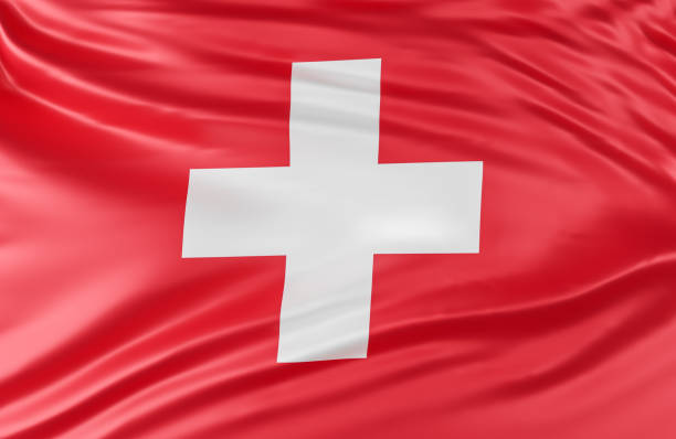 istock Beautiful Switzerland Flag Wave Close Up on banner background with copy space.,3d model and illustration. 1356546042