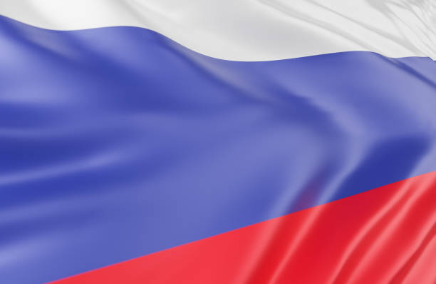 istock Beautiful Russian Federation Flag Wave Close Up on banner background with copy space.,3d model and illustration. 1356546291