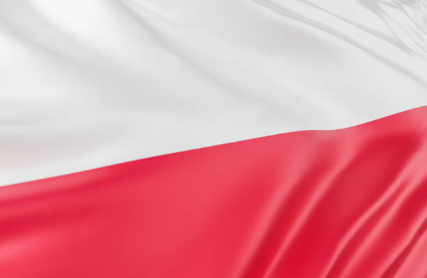 istock Beautiful Poland Flag Wave Close Up on banner background with copy space.,3d model and illustration. 1356546353