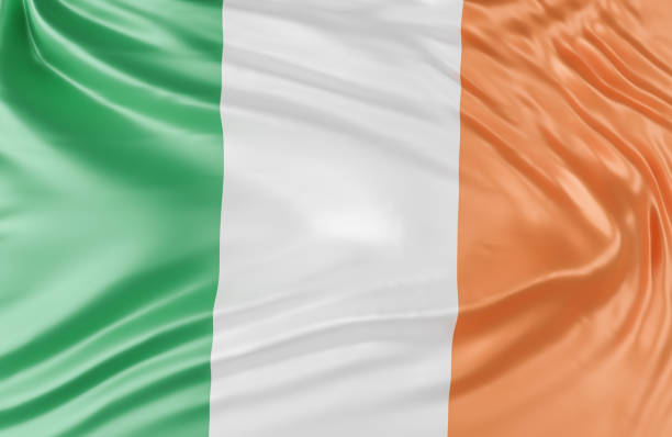 istock Beautiful Ireland Flag Wave Close Up on banner background with copy space.,3d model and illustration. 1356546464