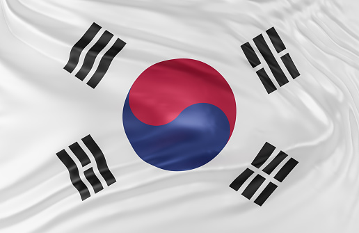 Beautiful South Korea Flag Wave Close Up on banner background with copy space.,3d model and illustration.