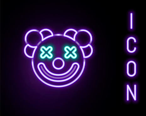 Glowing neon line Clown head icon isolated on black background. Colorful outline concept. Vector.