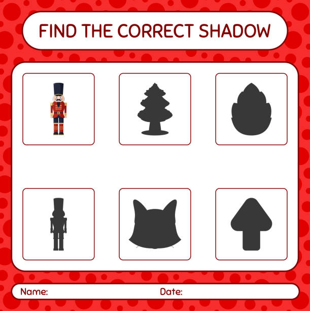 Find the correct shadows game with nutcracker. worksheet for preschool kids, kids activity sheet Find the correct shadows game with nutcracker. worksheet for preschool kids, kids activity sheet puzzle silhouettes stock illustrations
