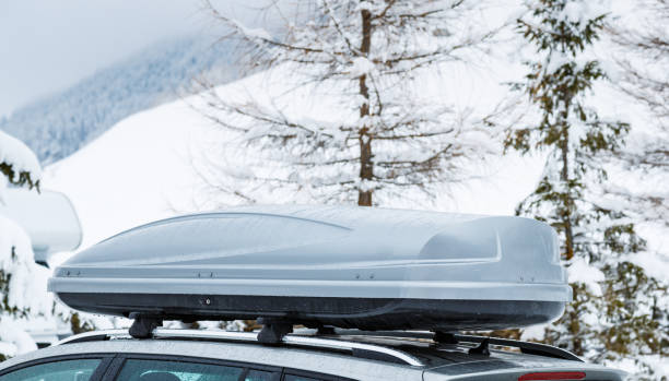 istock Roof rack with cargo box in winter 1356550179