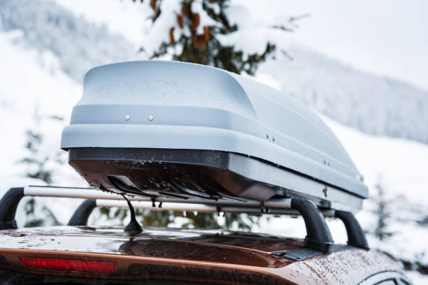 istock Roof rack with cargo box in winter 1356550205
