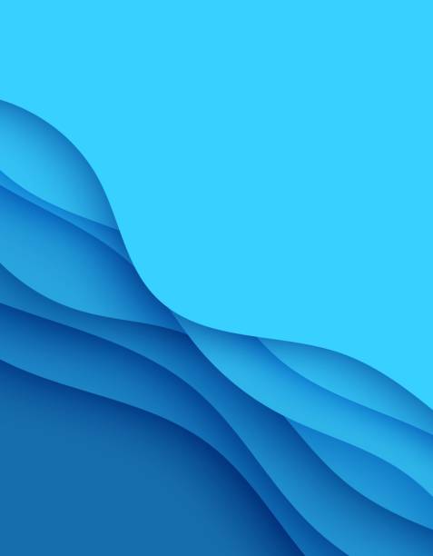 istock Abstract background in paper cut style. 3d wallpaper with cut out deep waves modern cover. Blue color layers with smooth shadow papercut art. Vector card illustration, origami geometric shapes 1356550814
