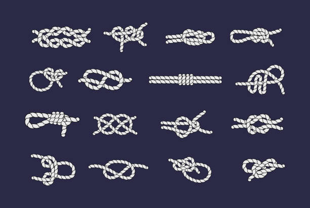 Sea rope knots and loops set. Marine rope and sailors ship knot, cord sailor borders, knot sail, package rope, looped string, nautical loop vector illustration Sea rope knots and loops set. Marine rope and sailors ship knot, cord sailor borders, knot sail, package rope, looped string, nautical loop vector illustration isolated tied knot stock illustrations