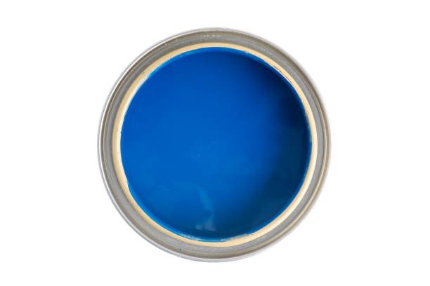 istock Can of blue paint isolated on white background 1356553592