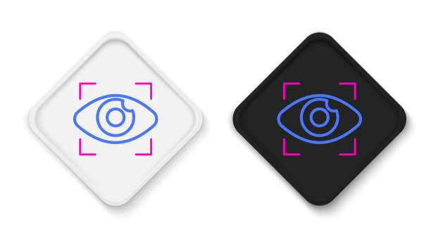 istock Line Big brother electronic eye icon isolated on white background. Global surveillance technology, computer systems and networks security. Colorful outline concept. Vector 1356557040