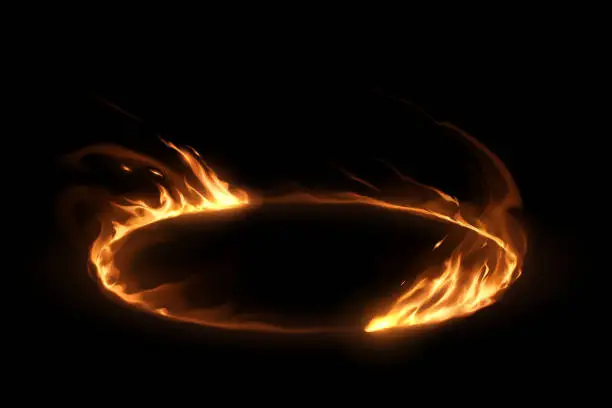 Vector illustration of Circle fire flames effect on black background
