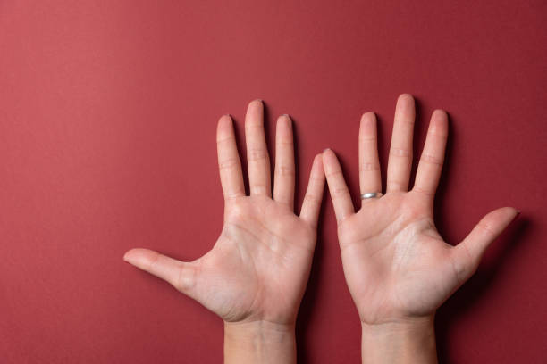 Open and dry woman hands without gel stock photo
