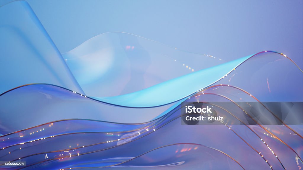 Modern Abstract Wavy Background 3D glass wavy background. Science fiction or information technology concept. Abstract Stock Photo