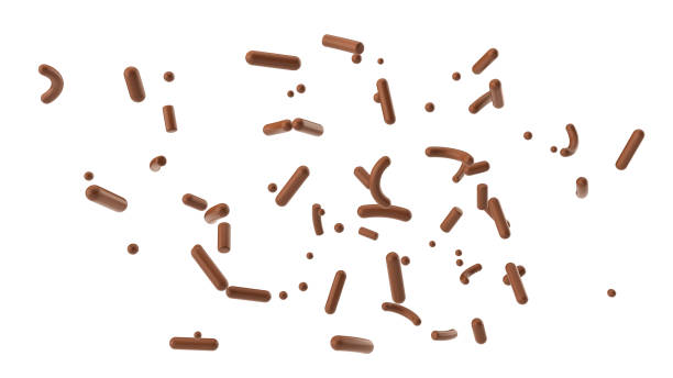 espolvoreo de chocolate cayendo aislado fondo blanco ilustración 3d - chocolate topping fotografías e imágenes de stock