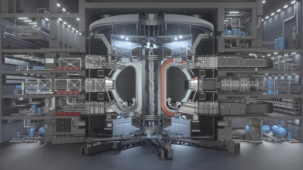 ITER Fusion Reactor. Tokamak. Thermonuclear Experimental power plant. ITER Fusion Reactor. Tokamak. Thermonuclear Experimental power plant. Industrial zone with power station atomic energy production. 3D Render nuclear reactor stock pictures, royalty-free photos & images