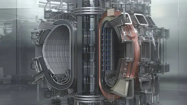 Photo of Thermonuclear reactor ITER. Tokamak. International Thermonuclear Experimental Reactor.