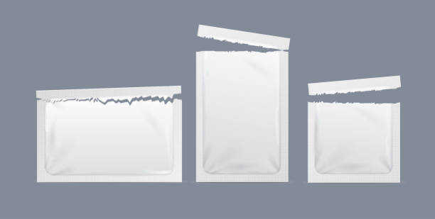 realistische detaillierte 3d-whitepaper-sachet-pakete. vektor - sugar sachet stock-grafiken, -clipart, -cartoons und -symbole