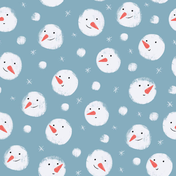 illustrations, cliparts, dessins animés et icônes de motif sans couture avec bonhommes de neige et flocons de neige conception hivernale - snowman pattern